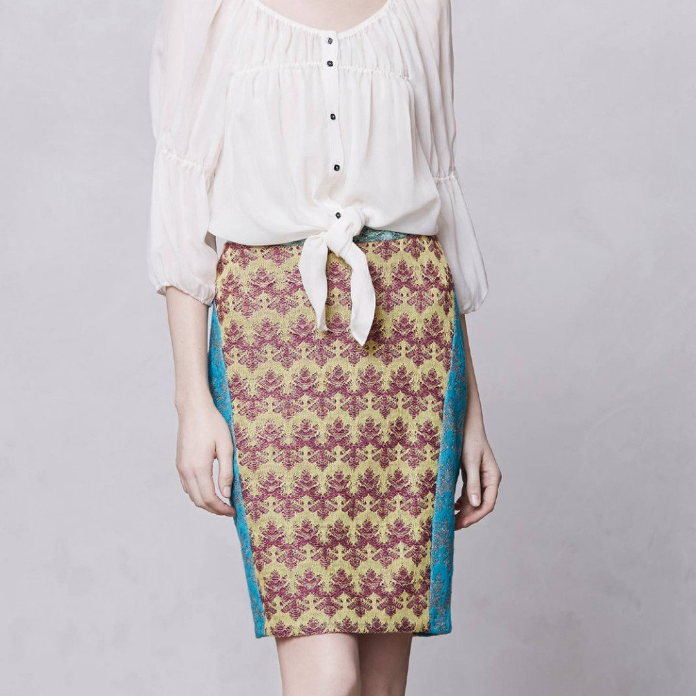 Anthropologie Caraiva Pencil Skirt Metallic Lightweight By Cecilia Prado NWT